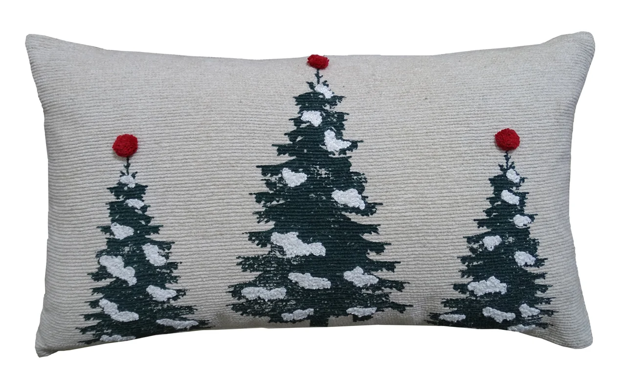 14" X 24" Red And Green Zippered Cotton Blend Christmas Tree Throw Pillow