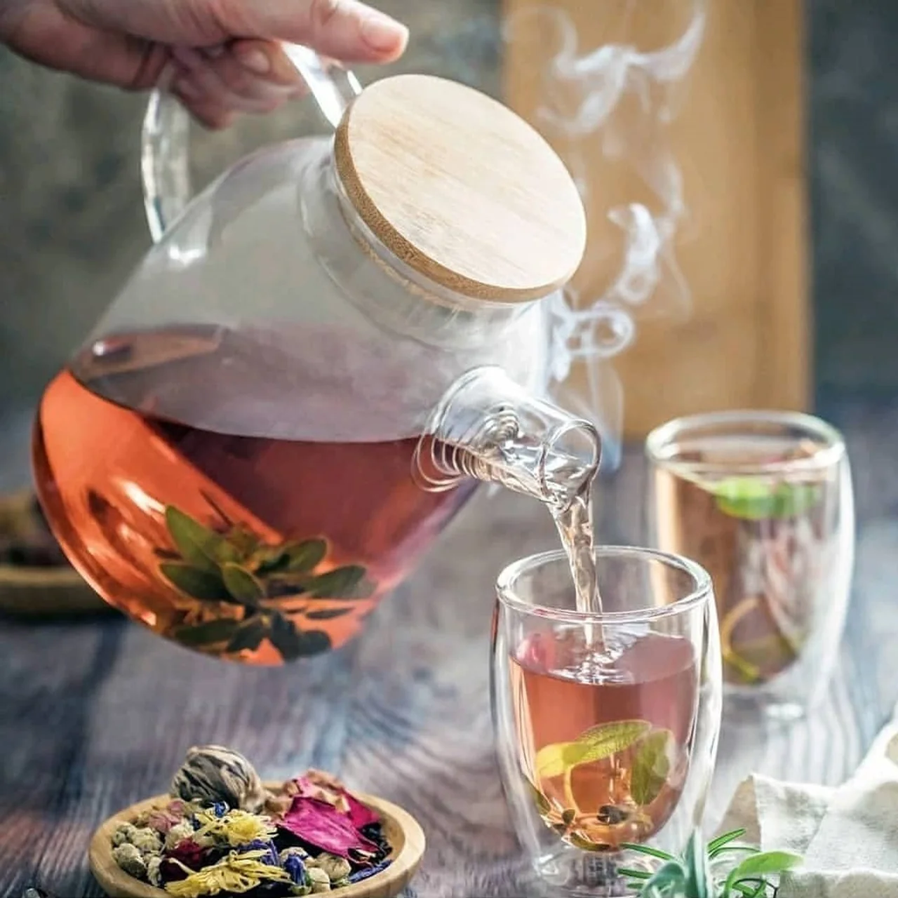4 piece thermo glass Asian tea entertaining set for 2